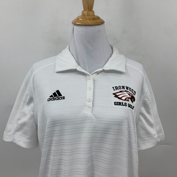 Adidas Ironwood Girls Golf AdiSelect Polo Shirt Womens L White Striped Climalite - Picture 3 of 12